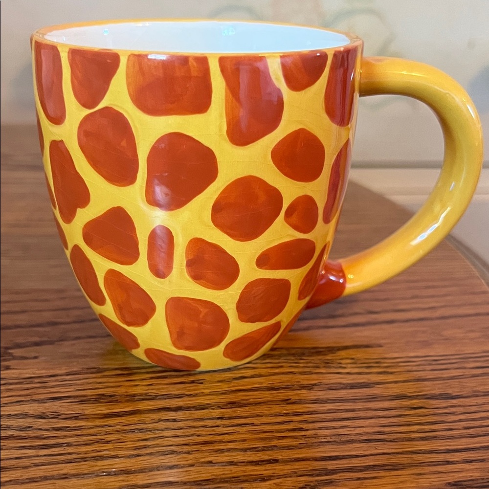 World Market Giraffe Print Yellow and Brown Mug with 3-D figuring inside